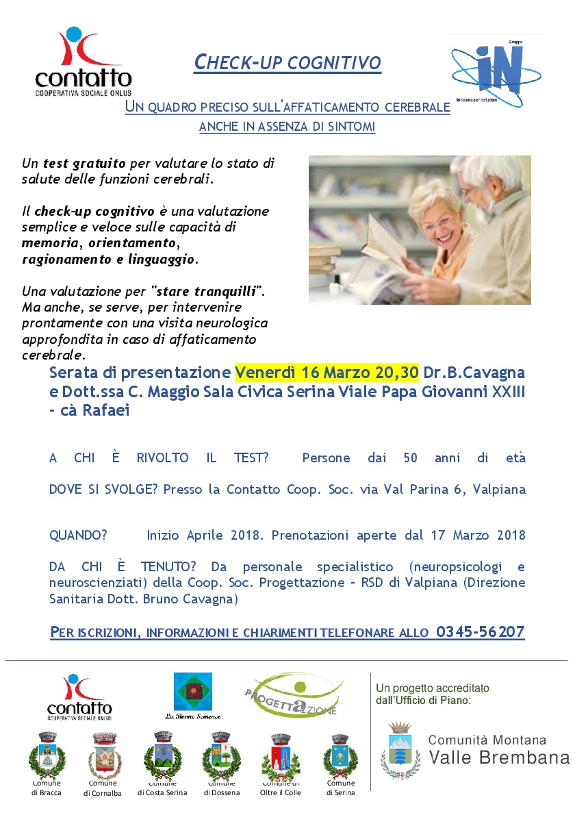 Venerdì 16 Marzo presso la sala civica di Serina ci sarà la Presentazione del progetto "Screening in Valle"